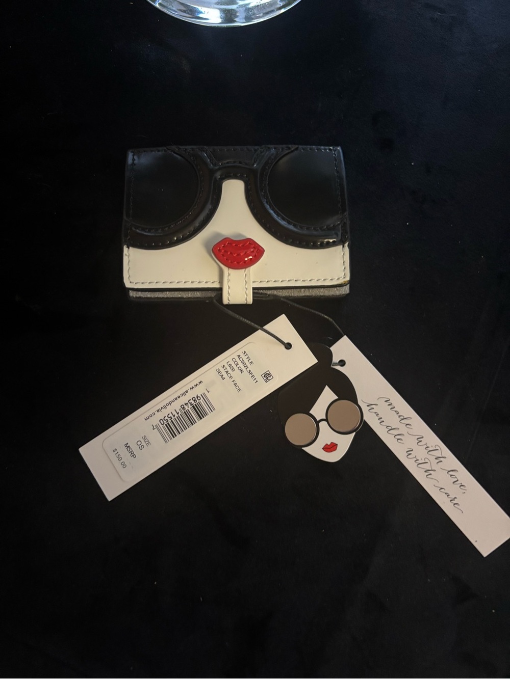 Alice + Olivia Black and White Card Holder with Red Lip Accent